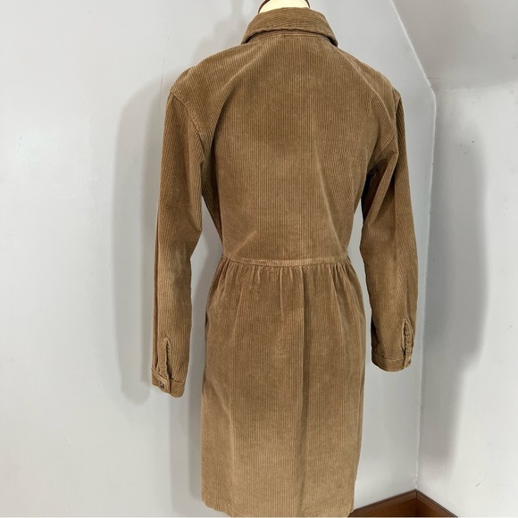 Vintage tan corduroy button front long sleeve dress twee retro USA made academia - Picture 5 of 16